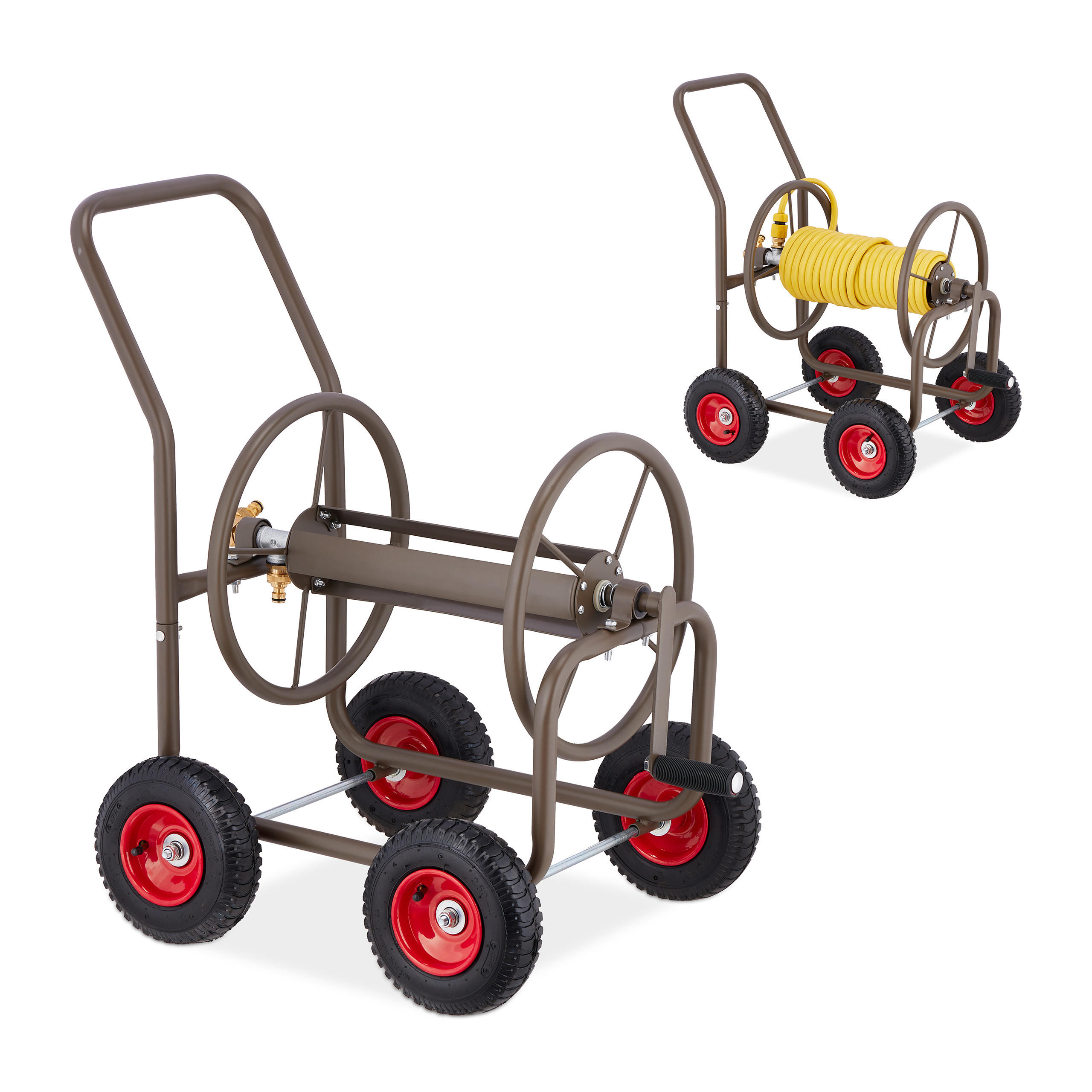 SCHLAUCHWAGEN - Braun, Kunststoff/Metall (53/81/80cm) - Relaxdays
