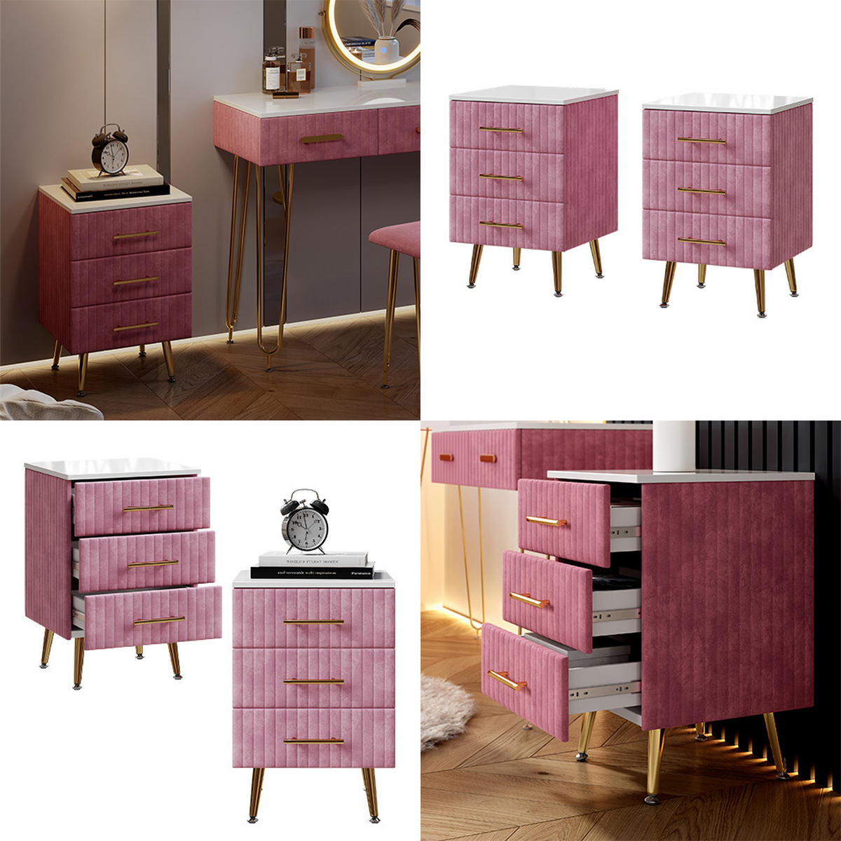 NACHTTISCH Velia Rosa 41 x 62 cm 2er Set - Pink, Holzwerkstoff (41/62/40.5cm) - Vicco