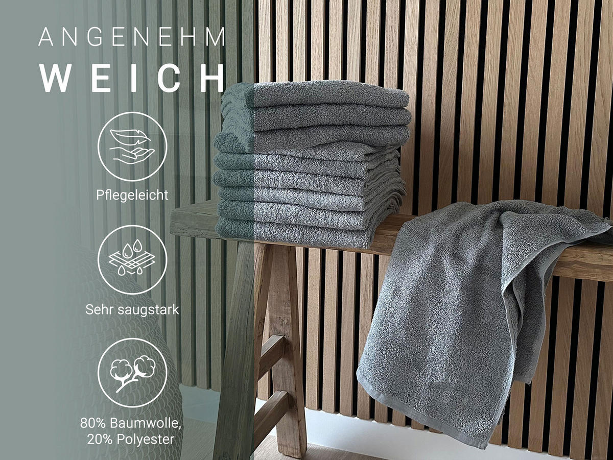 HANDTÜCHER, 10er-Set, 50x100 cm, 80% Baumwolle, 20% Polyester, Grau - Grau, Naturmaterialien (50/100cm) - Zollner