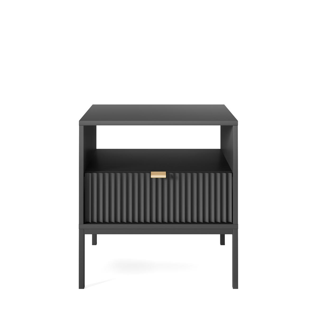 NACHTTISCH NANAIMO STO2-1S Profilierte Fronten, Schwarz - Schwarz, Holzwerkstoff/Kunststoff (54/56/39cm) - Komodee