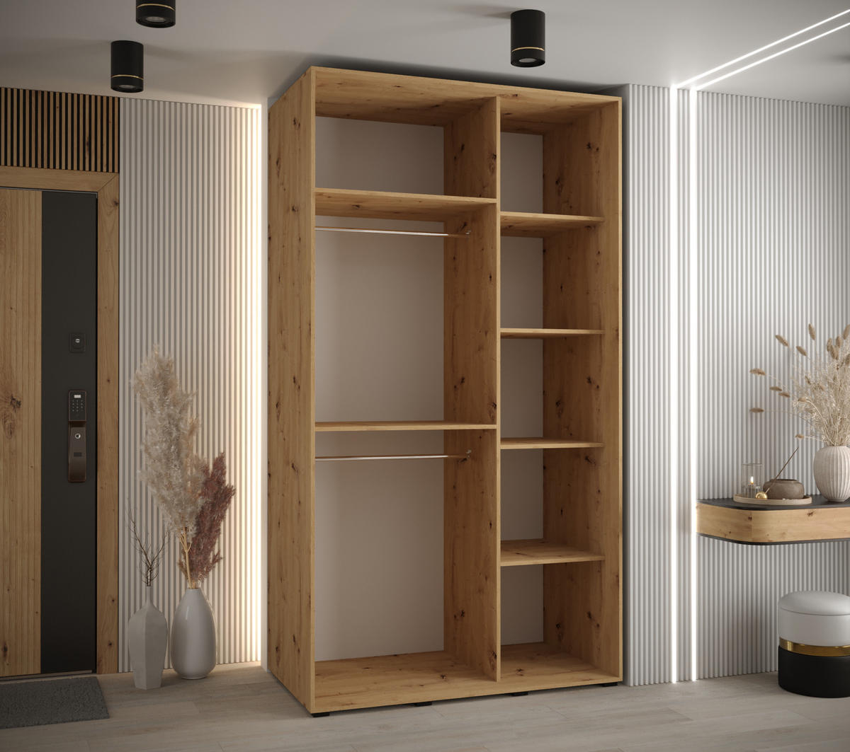 SCHWEBETÜRENSCHRANK 235,2/140/60 2-türig - Schwarz/Weiß, Holz/Metall (140/235/60cm) - Abiks Möbel