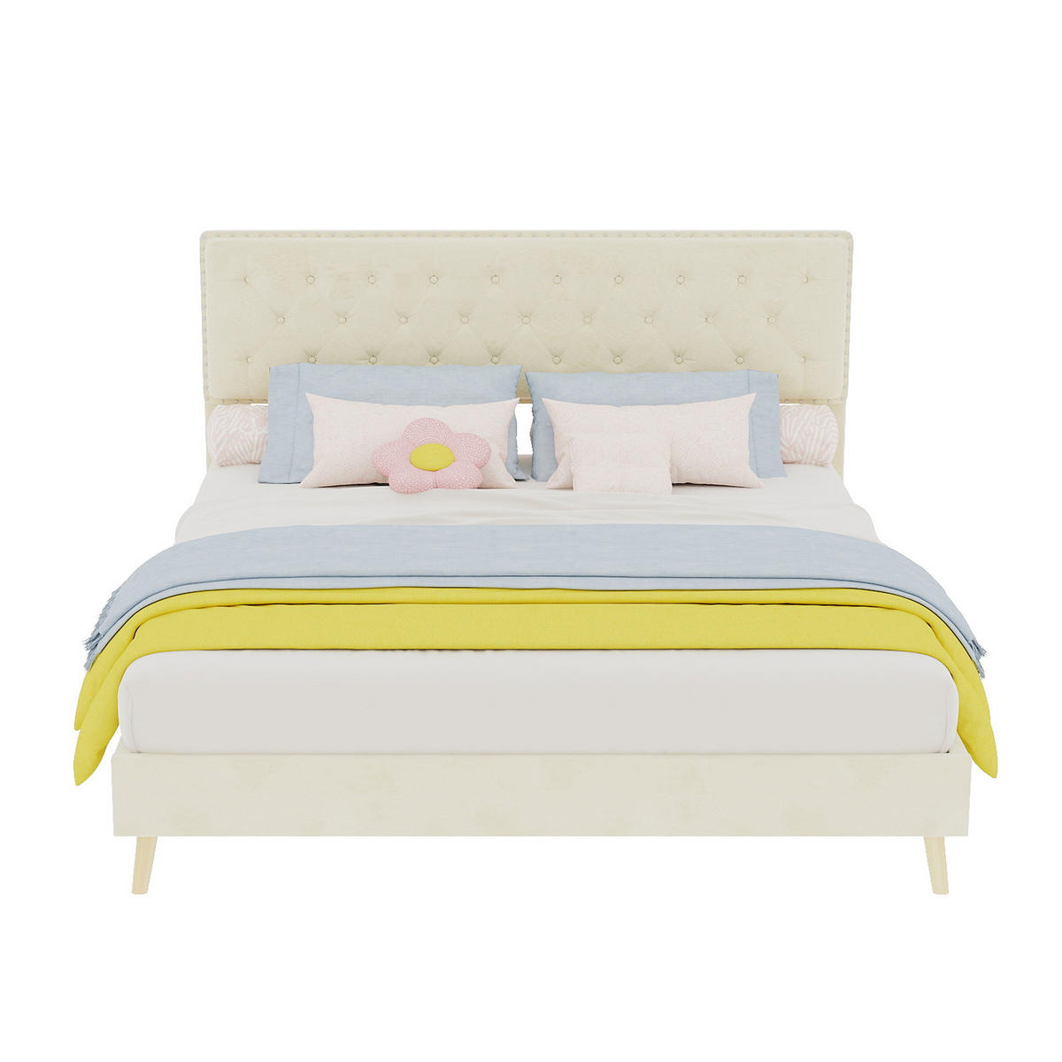 POLSTERBETT 160/200 cm DE-32971 mit Matratze Beige - Beige, Metall (160/200cm) - ComfortXL