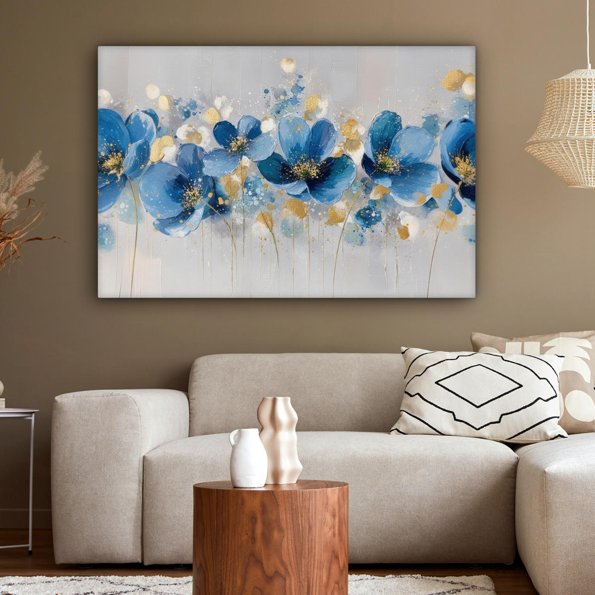 LEINWANDBILD Blumen - Blau - Abstrakt Groß 140x90 cm - Hellgrau, Textil (140/90cm) - MuchoWow