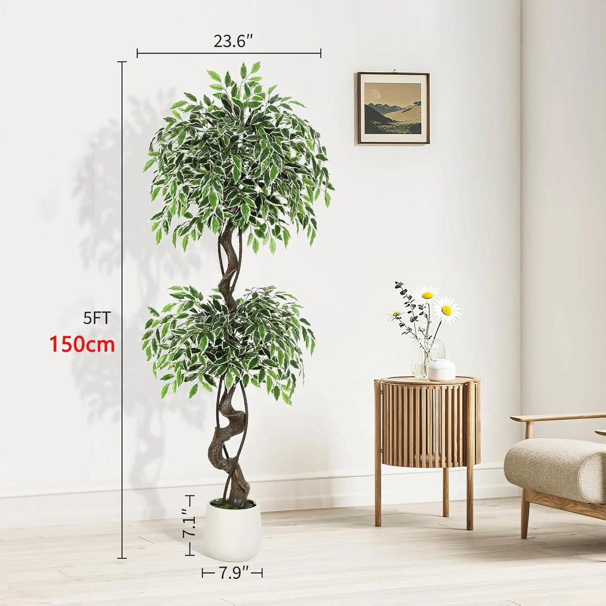 KUNSTPFLANZE Ficus Style 150cm Grün mit weißem Topf - Grün, Kunststoff (150cm) - Coonoor
