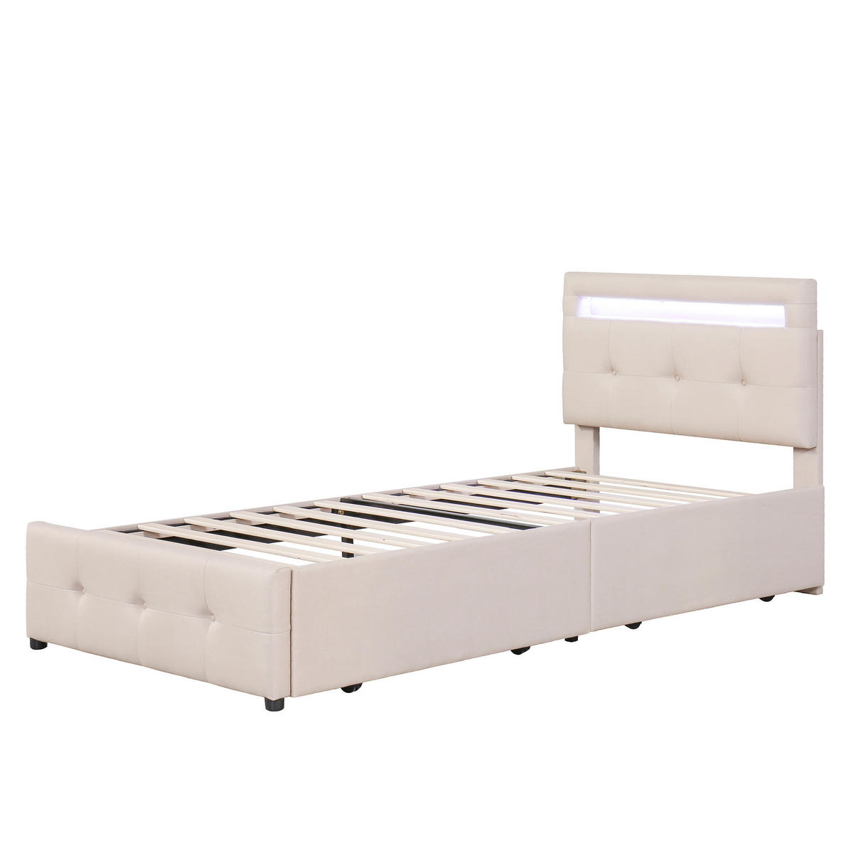 POLSTERBETT 90/200 cm Beige mit LED-Beleuchtung und 2 Schubladen - Beige, Textil (90/200cm) - Homcomodar