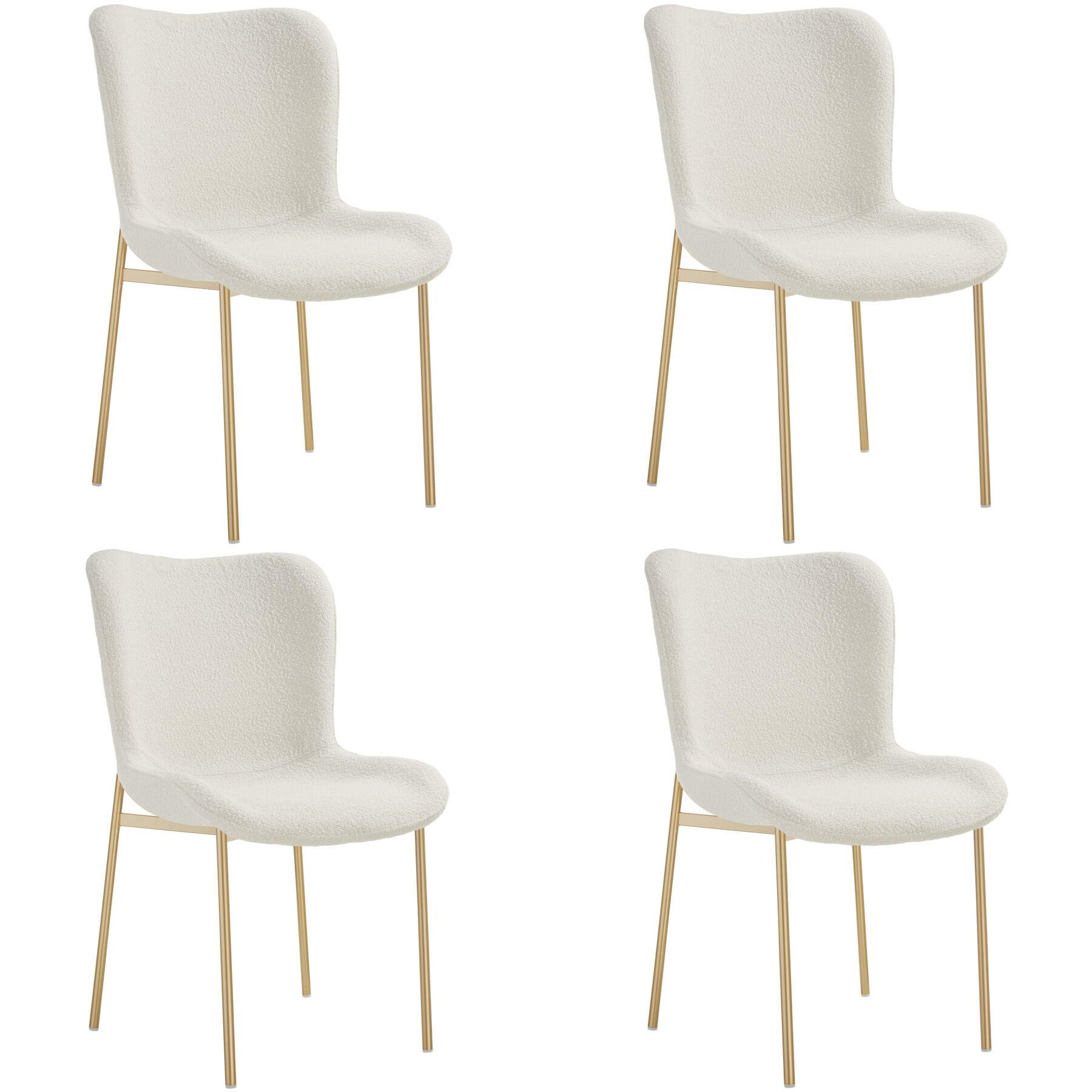 POLSTERSTUHL 4er Set Tessa 54 x 62 x 90 cm Bouclé weiß/gold - Goldfarben/Weiß, Kunststoff (54/90/62cm) - tectake