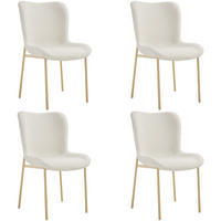 POLSTERSTUHL 4er Set Tessa 54 x 62 x 90 cm Bouclé weiß/gold - Goldfarben/Weiß, Kunststoff (54/90/62cm) - tectake