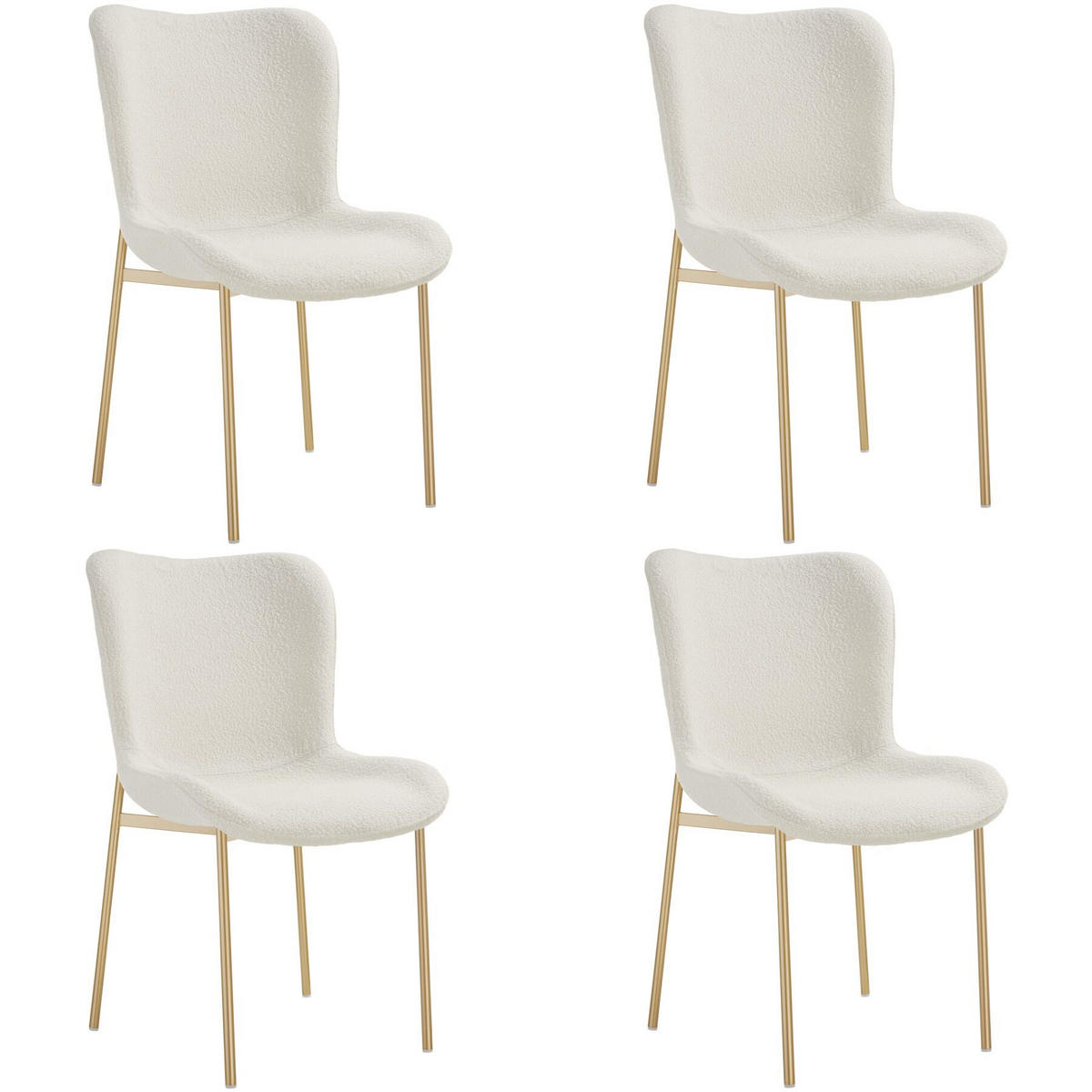 POLSTERSTUHL 4er Set Tessa 54 x 62 x 90 cm Bouclé weiß/gold - Goldfarben/Weiß, Kunststoff (54/90/62cm) - tectake