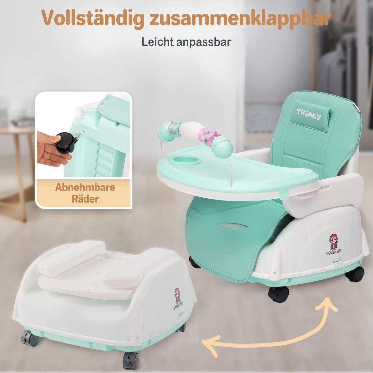 HOCHSTUHL 2-in-1-Kinderwagen Set Mint Grün - Mintgrün, Kunststoff (54/95/52cm) - Twinky