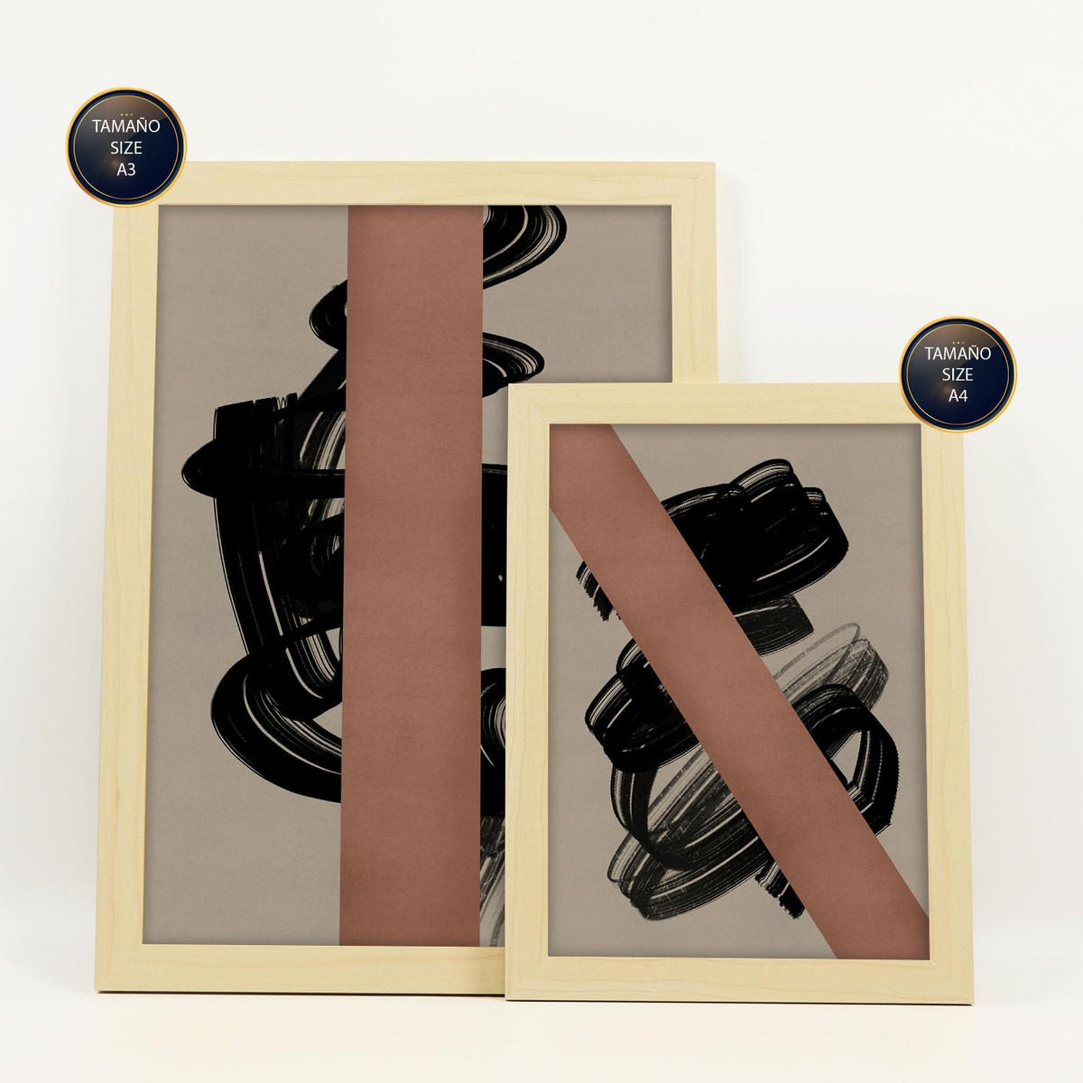 POSTER Set Mit 6 Utopisches Handwerk In Form Abstracts Ästhetische Dekorative Gemälde Für Ihr Wohnzimmer Zuhause A3 & A4 Rahmen Aus Hellem Holz - Beige, Papier (29/3cm) - Nacnic