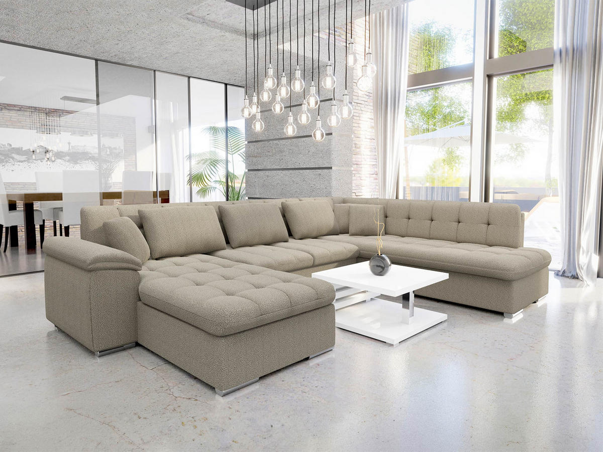 WOHNLANDSCHAFT Niko Bis Premium, Seite: Links - Sandfarben, Holz/Textil (348/76/205cm) - MIRJAN24