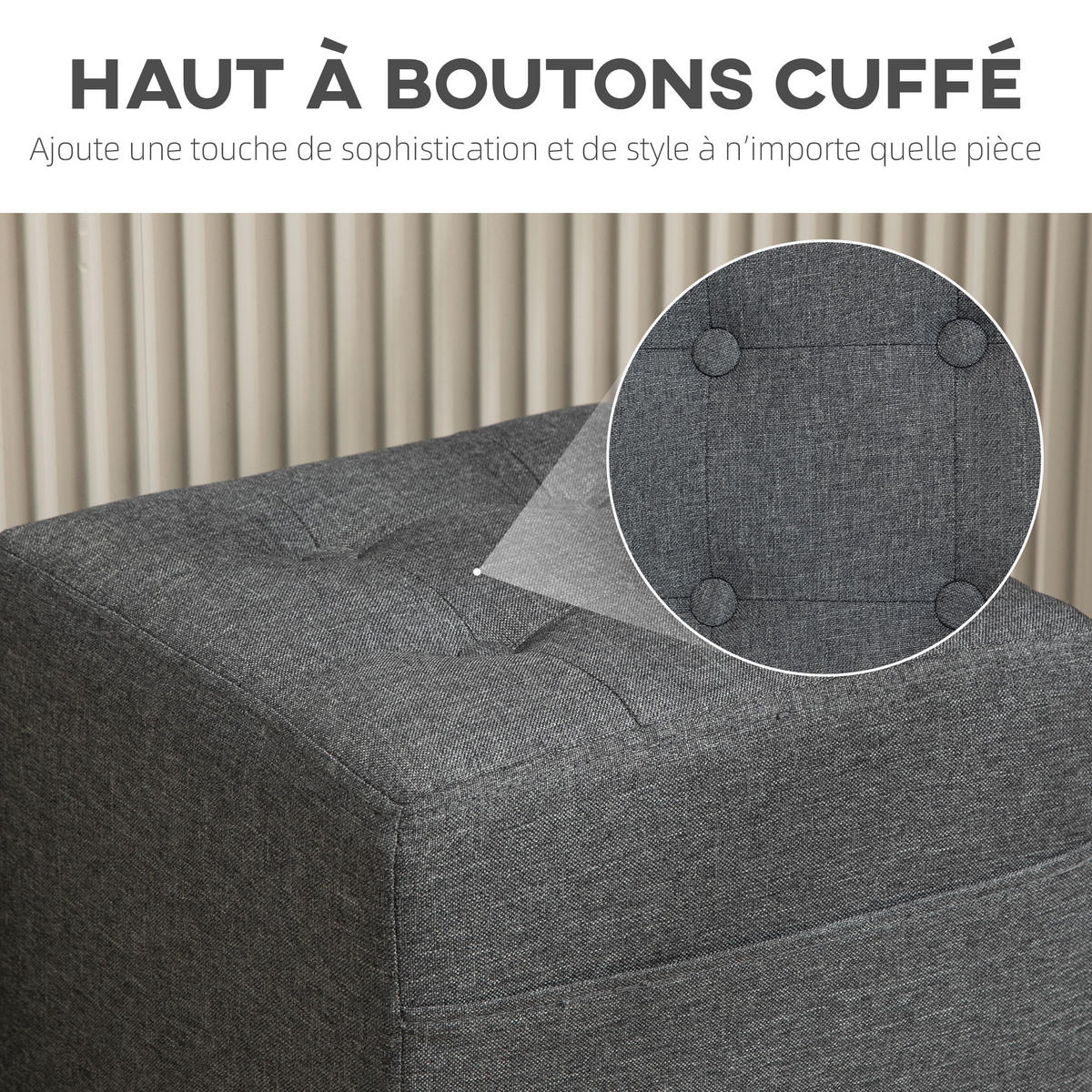 HOCKER DE-16456 mit Seitentasche und Knopfheftung Grau - Grau, Holzwerkstoff (35/35/35cm) - ComfortXL