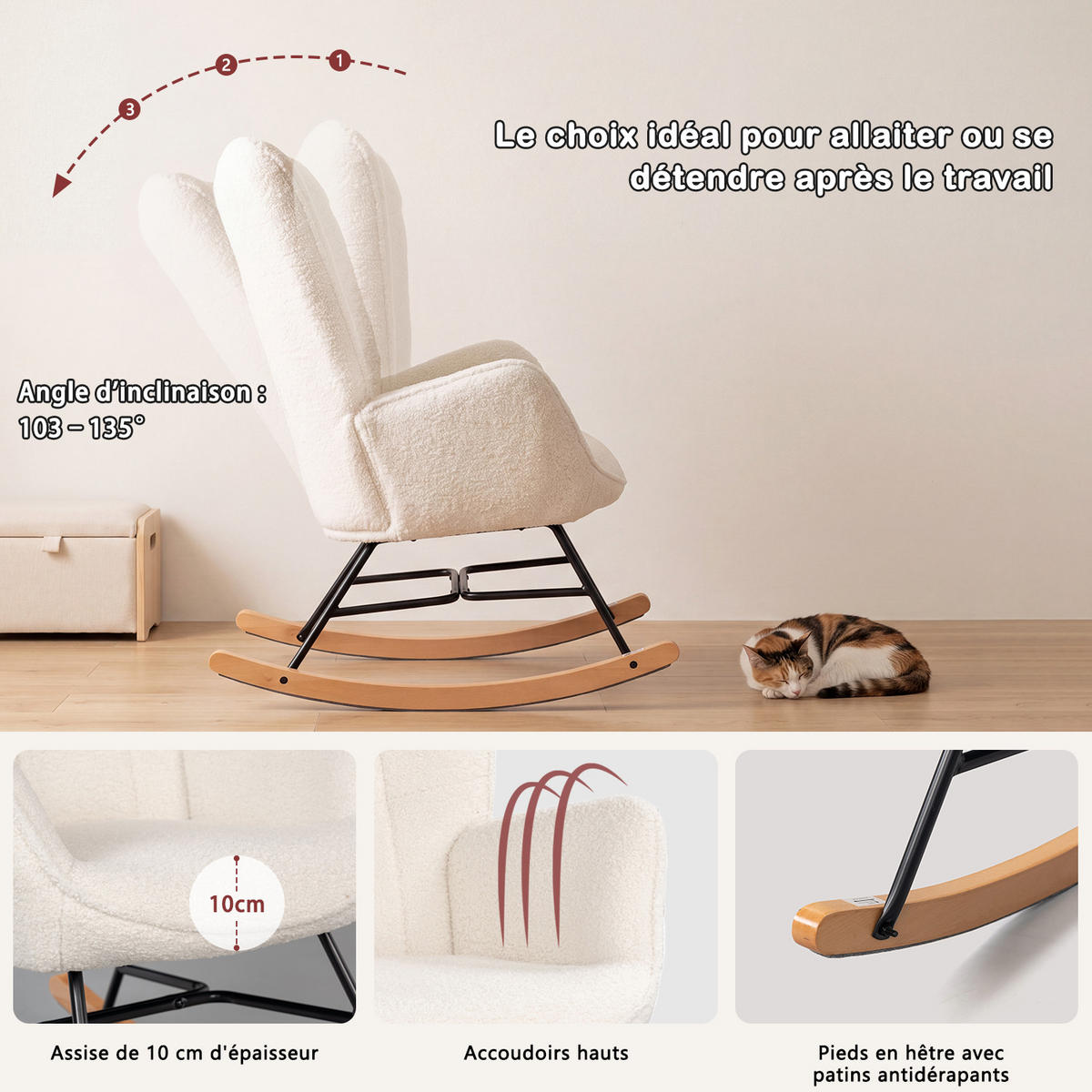 2ER Set Schaukelstuhl Stahl, Beige - Beige, Textil (68/98/85cm) - Meubles Cosy