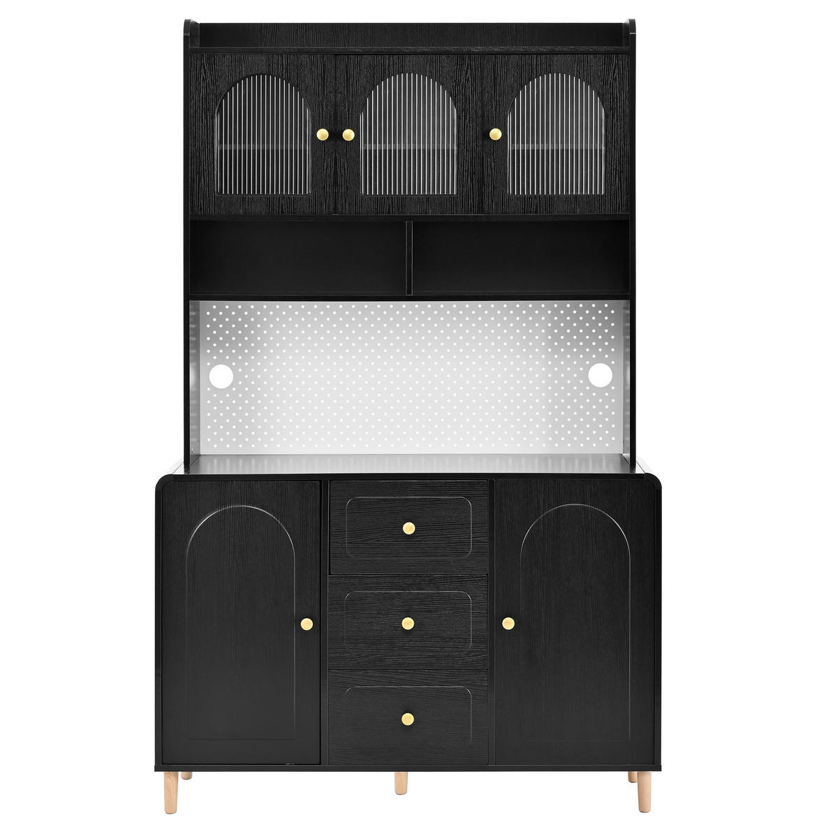 BUFFETSCHRANK 120/40/190 cm mit Lochplatte, 3 Schubladen und verstellbaren Einlegeböden, Schwarz - Schwarz, Holzwerkstoff (120/190/40cm) - Redom