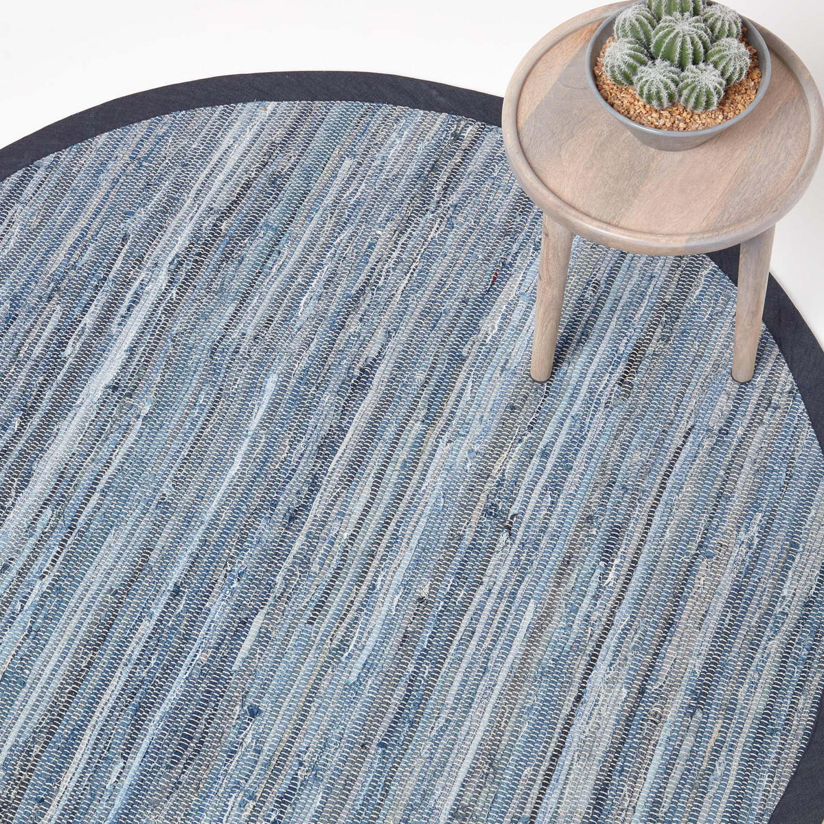 FLICKENTEPPICH rund aus Recycling-Denim 150 cm - Blau, Textil (150/150cm) - Homescapes