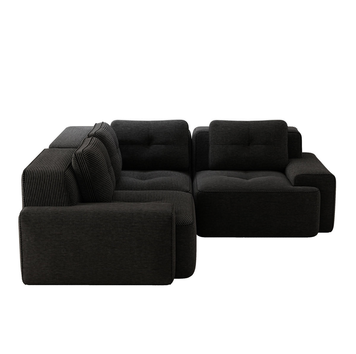 ECKSOFA aus Cord mit modularem Design Schwarz - Schwarz, Textil (104/177cm) - Modenvie