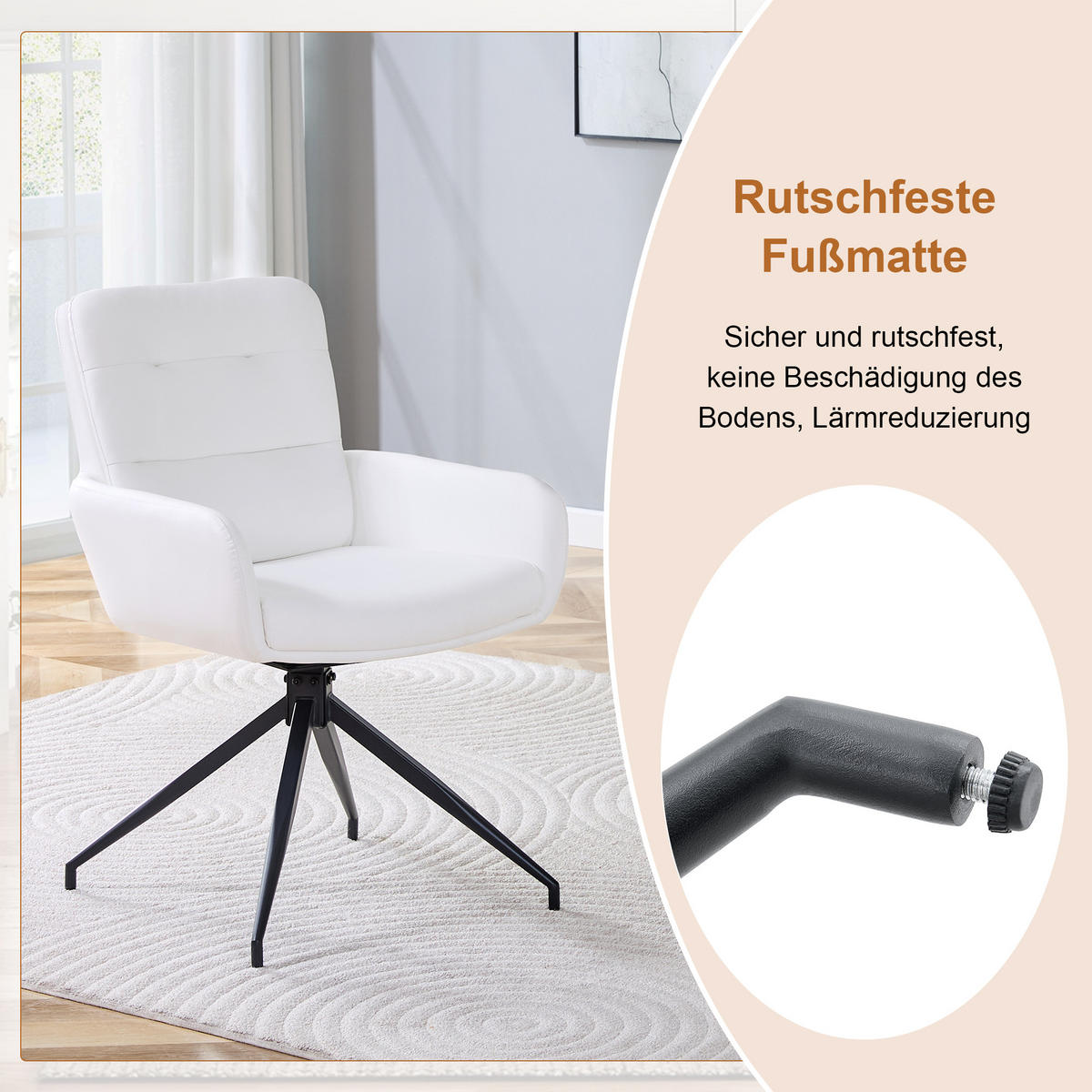 ESSGRUPPE DE-39489 3-teilig, Glastisch und 2 Drehstühlen Weiß - Weiß, Metall (85/75/85cm) - ComfortXL