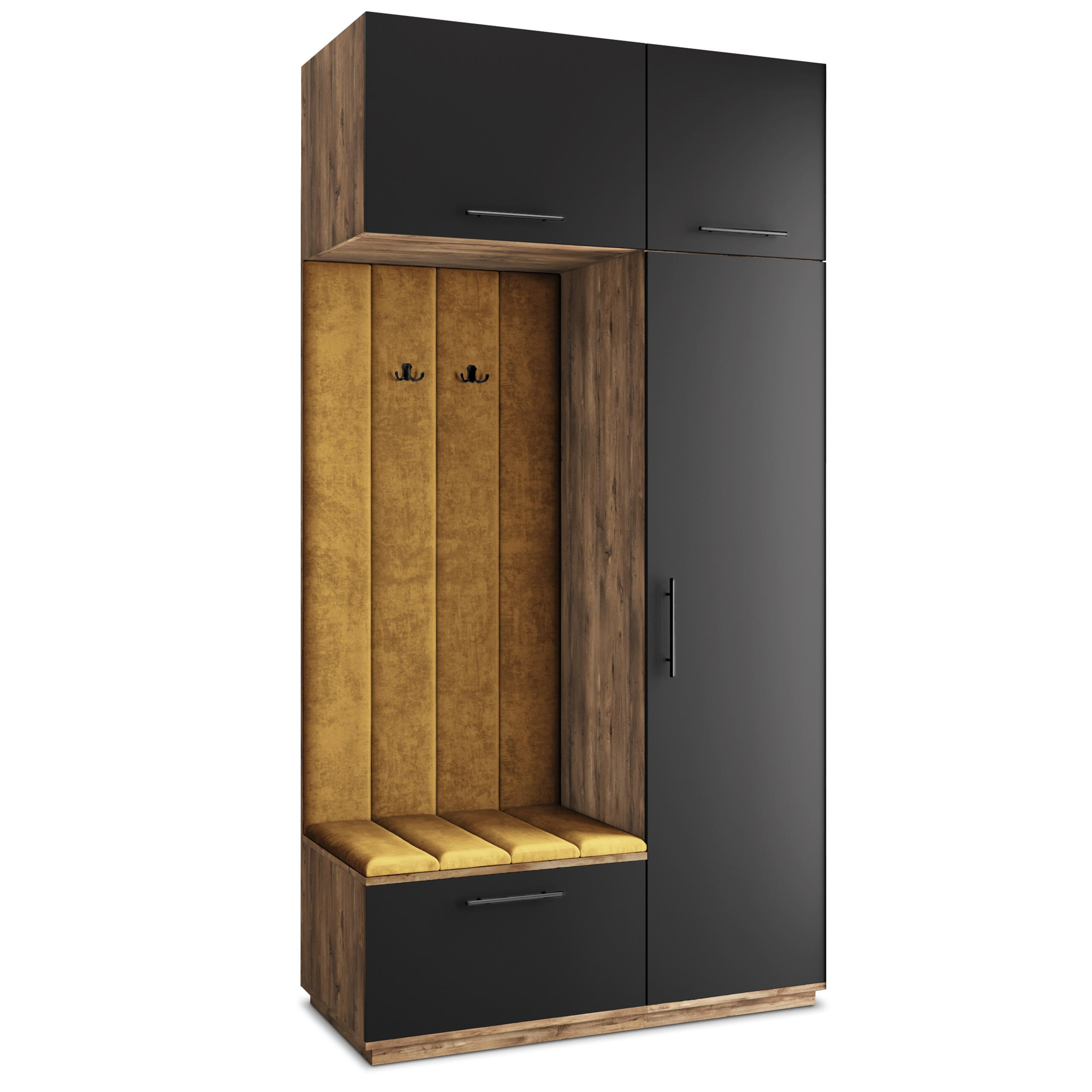 Masseno Garderobenschrank Eiche, Schwarz, Gelb 120x240x60 cm