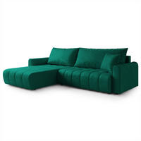 ECKSOFA FRIGA Grün Velours-Stoff mit Schlaffunktion - Grün, Holz (283/185cm) - MASSENO
