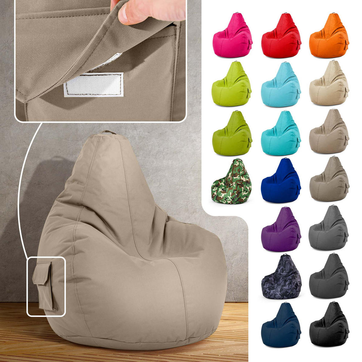 SITZSACK Lounge Chair "Cozy" 80x70x90cm - Taupe, Textil (70/90/80cm) - Green Bean