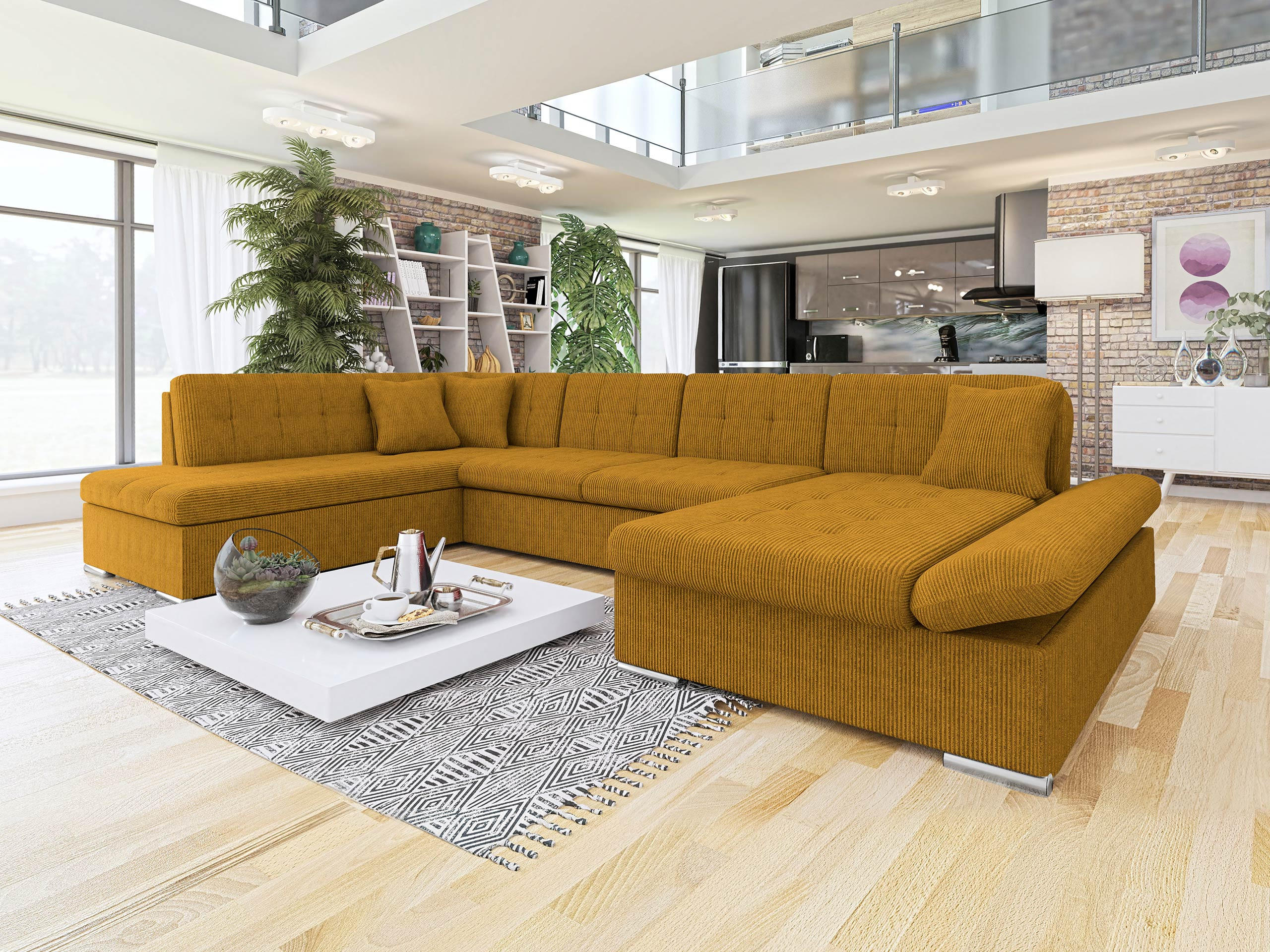 ECKSOFA Bergen Cord, Seite: Rechts - Silberfarben/Bronzefarben, Holz/Textil (345/76/205cm) - MIRJAN24