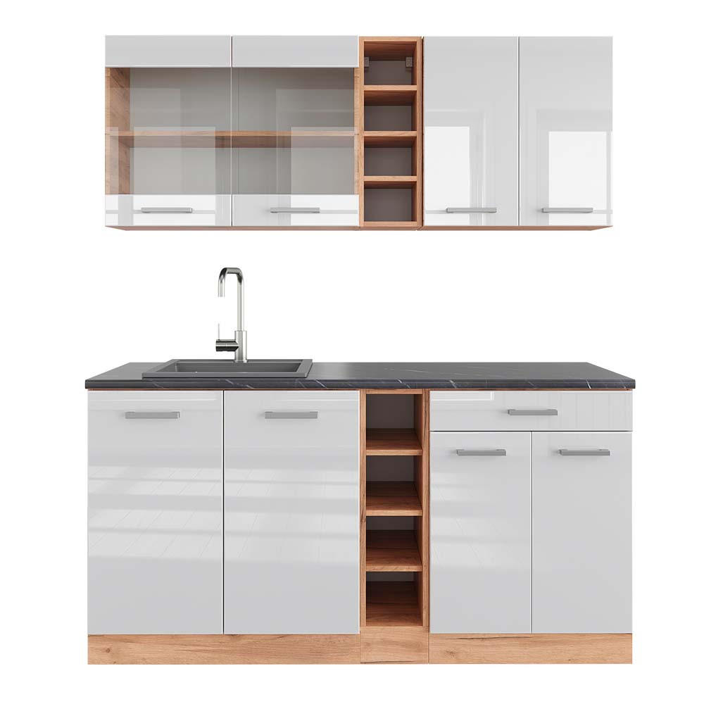 SINGLEKÜCHE R-Line Weiß Hochglanz/Goldkraft Eiche 160 cm, AP Anthrazit - Honigeiche/Weiß Hochglanz, Holzwerkstoff (160/81.6/60cm) - Vicco