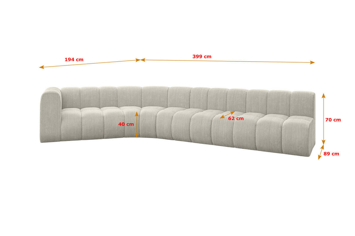 ECKSOFA modulares Sofa Karex-L2 - 399x194x70 cm Creme - Hellgrau/Creme, Holzwerkstoff/Textil (399/194cm) - ALTDECOR