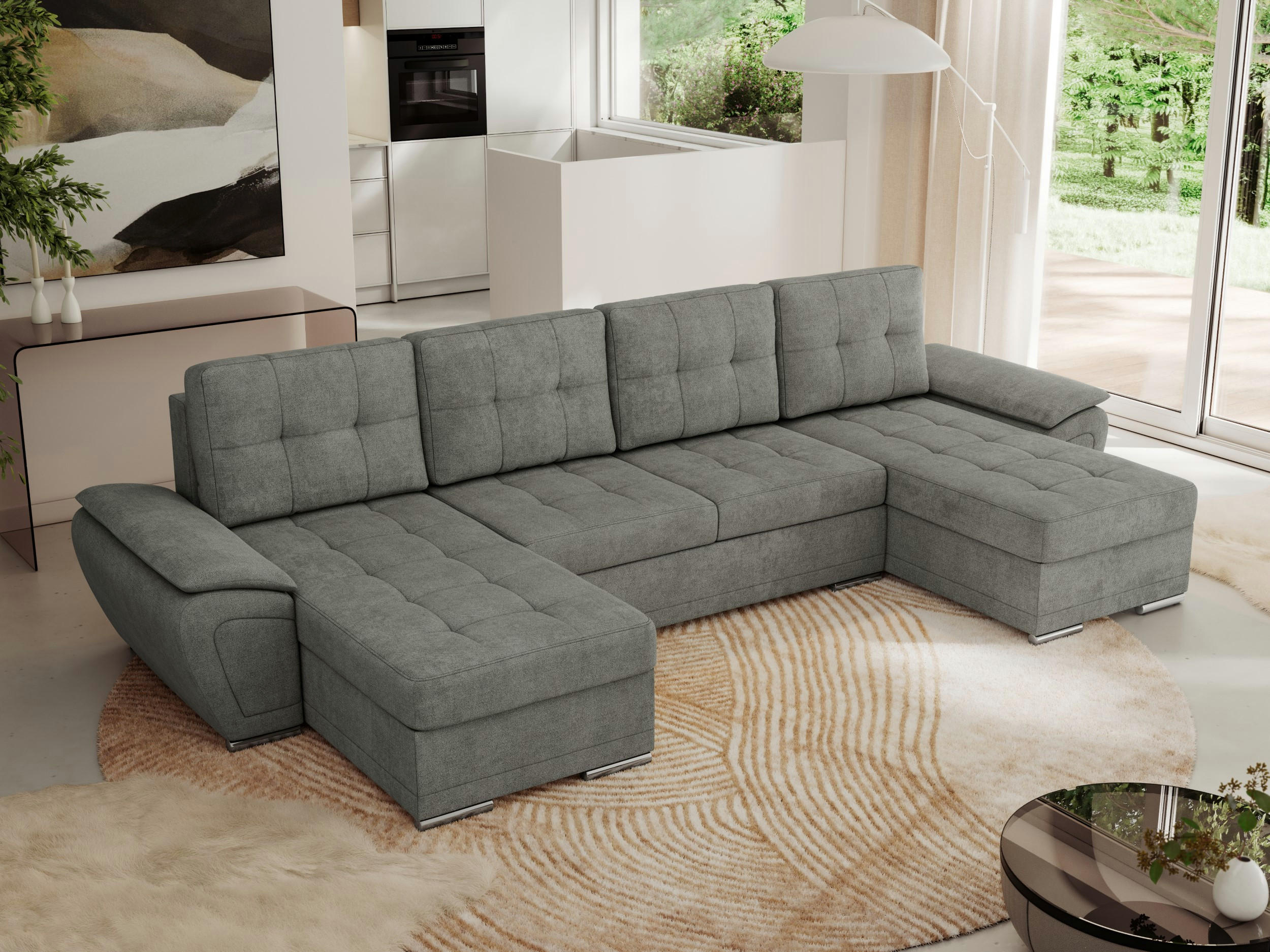 WOHNLANDSCHAFT UMBRIA U Grau Stukture - Grau, Textil/Metall (336/85/157cm) - MKS
