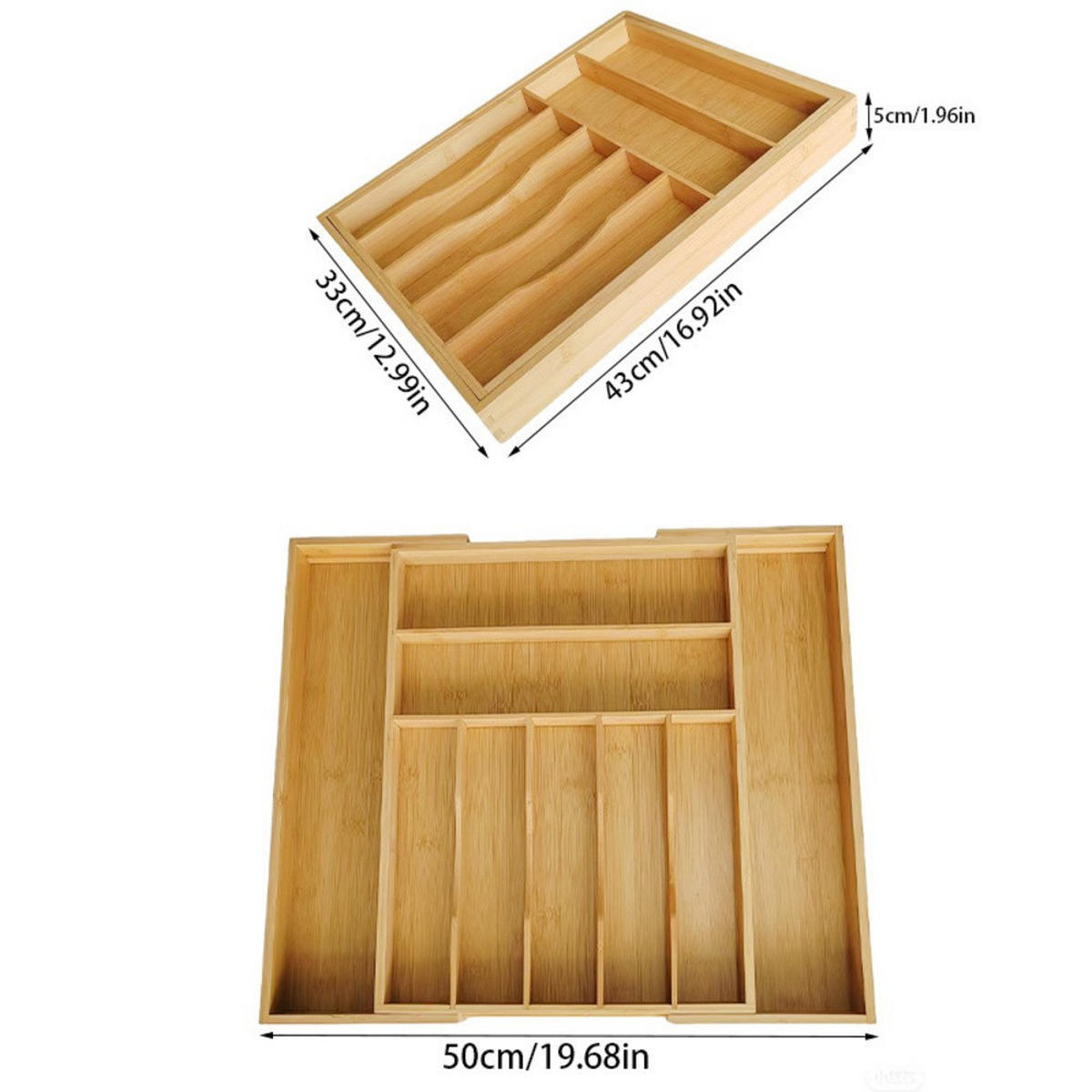BESTECKORGANIZER, ausziehbar, braun, Bambus, 43 × (33–50) cm - Braun, Holz (33/5/43cm) - Authentics