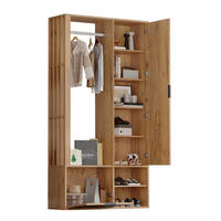 GARDEROBENSCHRANK mit Spiegel 100 x 33 x 190 cm Holzoptik mit 9 Ablagefächern - Braun, Holzwerkstoff (33/190/100cm) - Beauniv