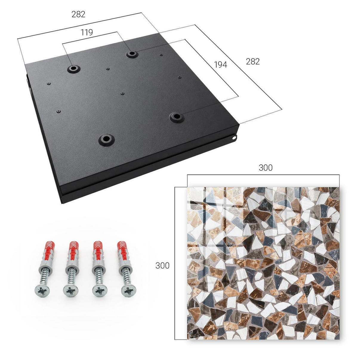 SCHLÜSSELBOX Schwarz 30x30 cm- Türöffnung nach rechts - Geometrisches Mosaik - Braun, Metall (30/30/5cm) - TULUP