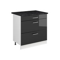 KUCHYNSKÁ SPODNÁ SKRINKA R-Line, Antracit vysoký lesk/biely, 80 cm s 3 zásuvkami antrasiitti työtaso - biela/antracitová, kompozitné drevo (80/81.6/60cm) - Vicco