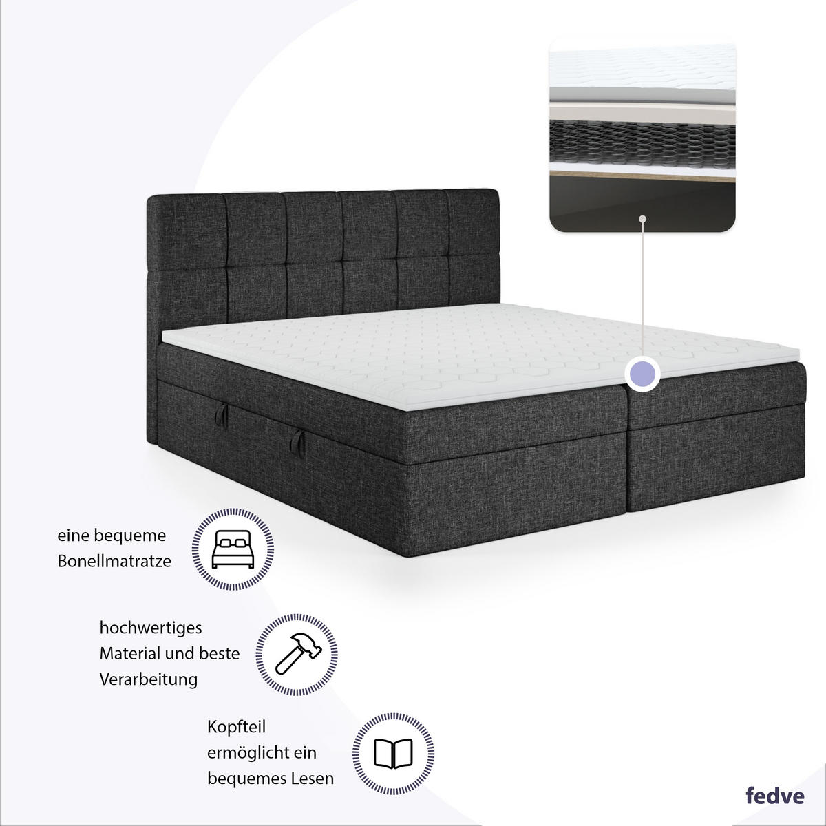 BOXBETT Mokpo 140x200 cm, Schwarz - Schwarz, Textil (140/200cm) - Fedve