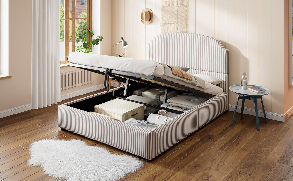 POLSTERBETT 140/200 cm in Weiß & Anthrazit Stoff mit Bettkasten und Großem Kopfteil - Anthrazit/Weiß, Holzwerkstoff/Textil (140/200cm) - CHICFURN