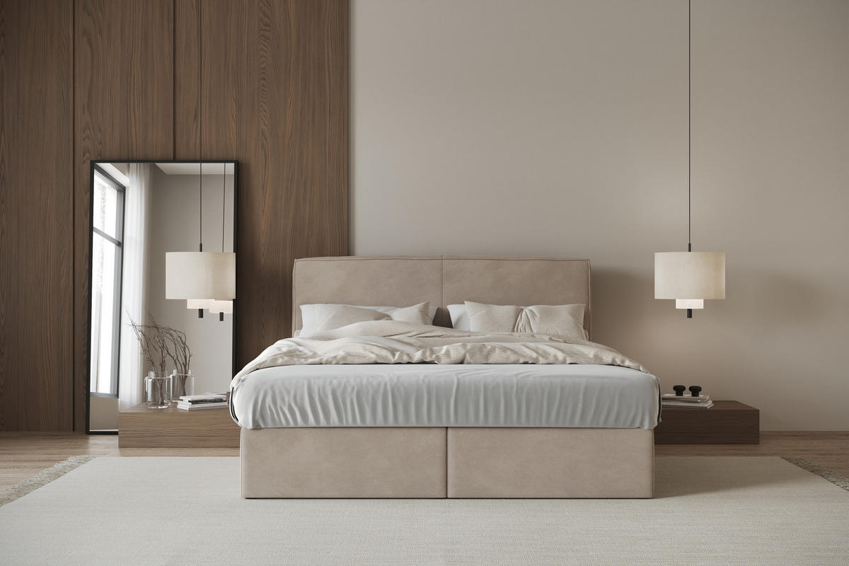 POLSTERBETT MITTO mit Bettkasten, Doppelbett - 180x200 cm - Beige/Naturfarben, Holz/Textil (180/200cm) - mybed.