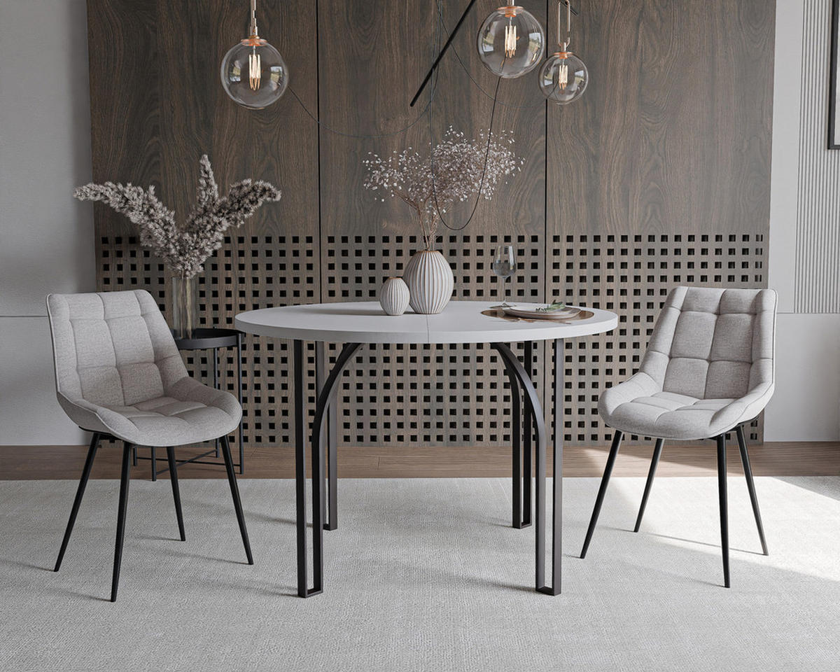 AUSZIEHTISCH ASTRO 120/76 cm, Schwarz / Weiß - Schwarz/Weiß, Holzwerkstoff/Metall (120/120/76cm) - Idohome