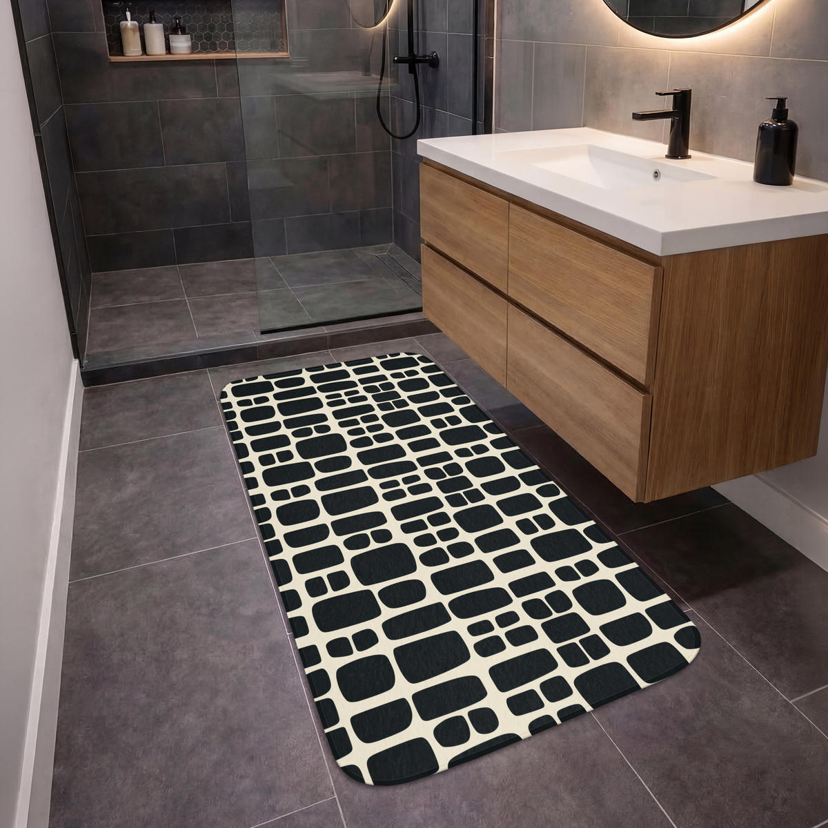 KOUPELNOVÁ PŘEDLOŽKA Moderní - organické - černé 60x120 cm - antracitová, textil/plast (60/120cm)