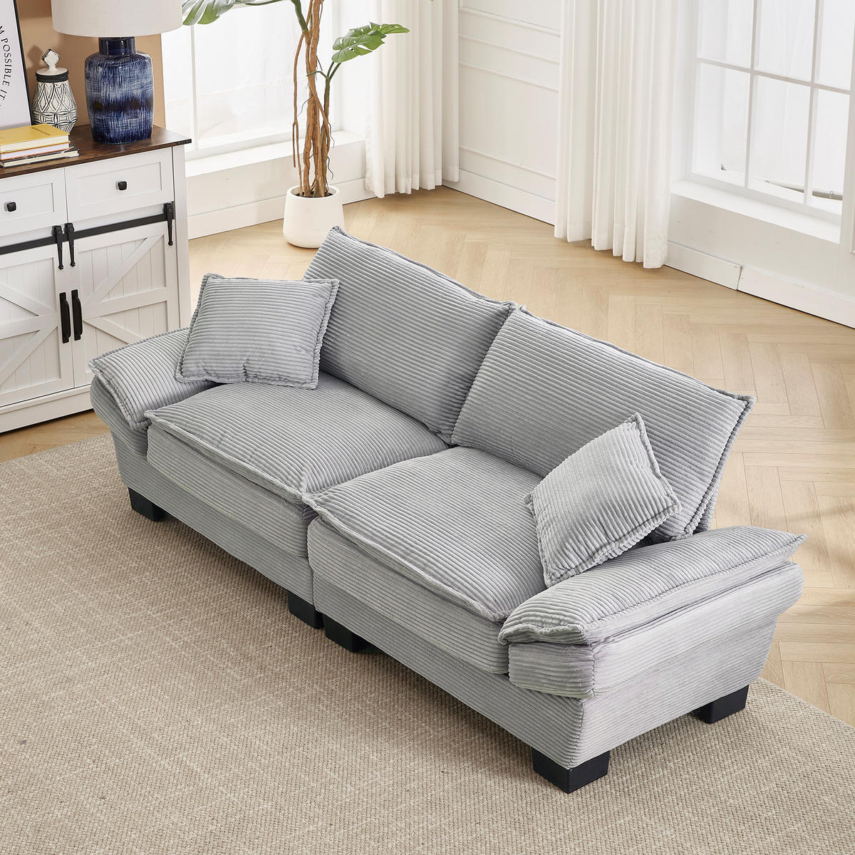 SOFA 2-Sitzer mit Kissen Samt Hellgrau 224/81/81 cm - Grau, Textil (224/81/81cm) - OKWISH
