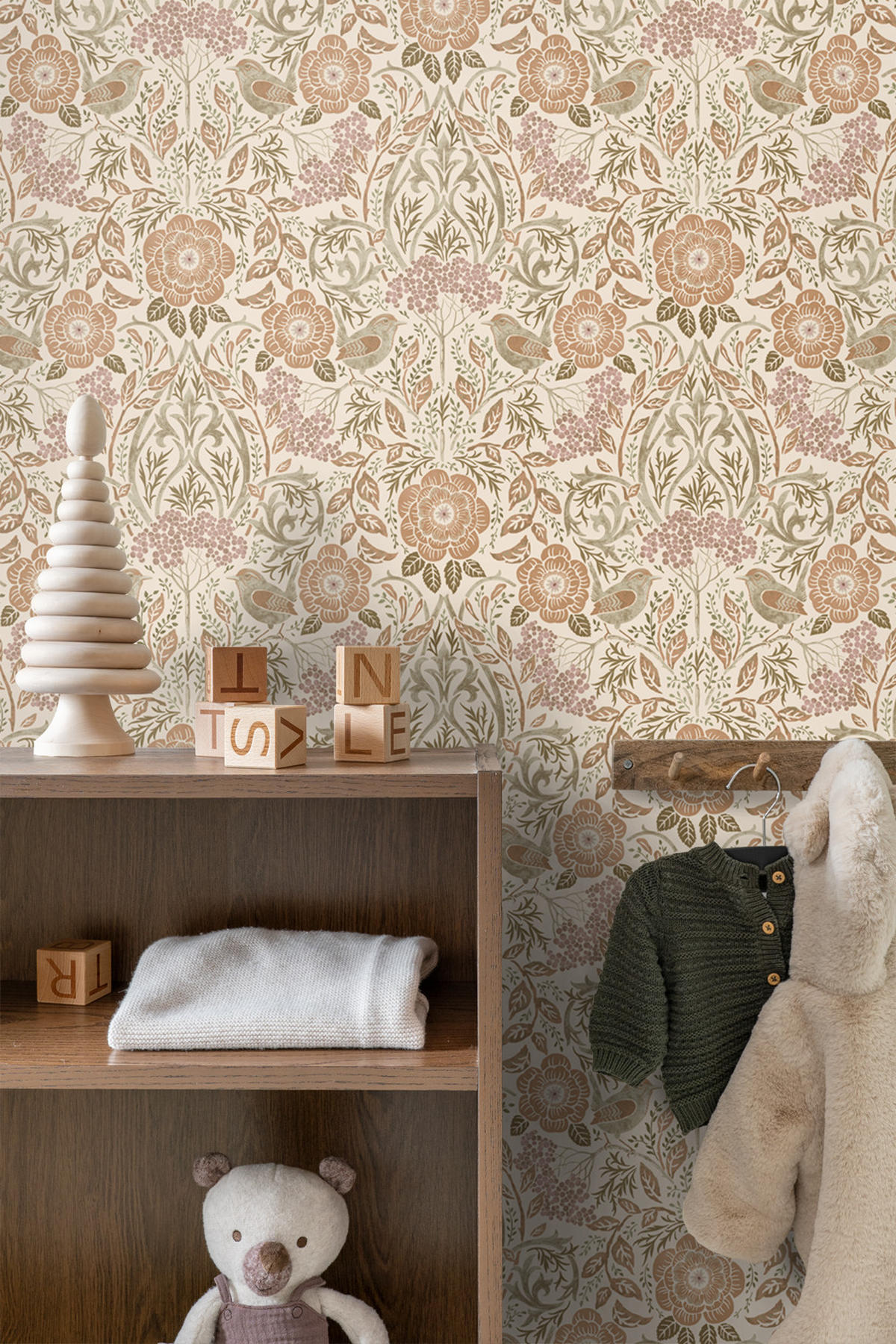 TAPETE Blumen und Vögel im Jugendstil 53 cm x 10.05 m - Beige, Papier (53/1000cm) - ESTAhome