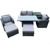 GARTENSET Polyrattan 6-Sitzer - Dunkelgrau/Grau, Glas/Kunststoff - Fimous
