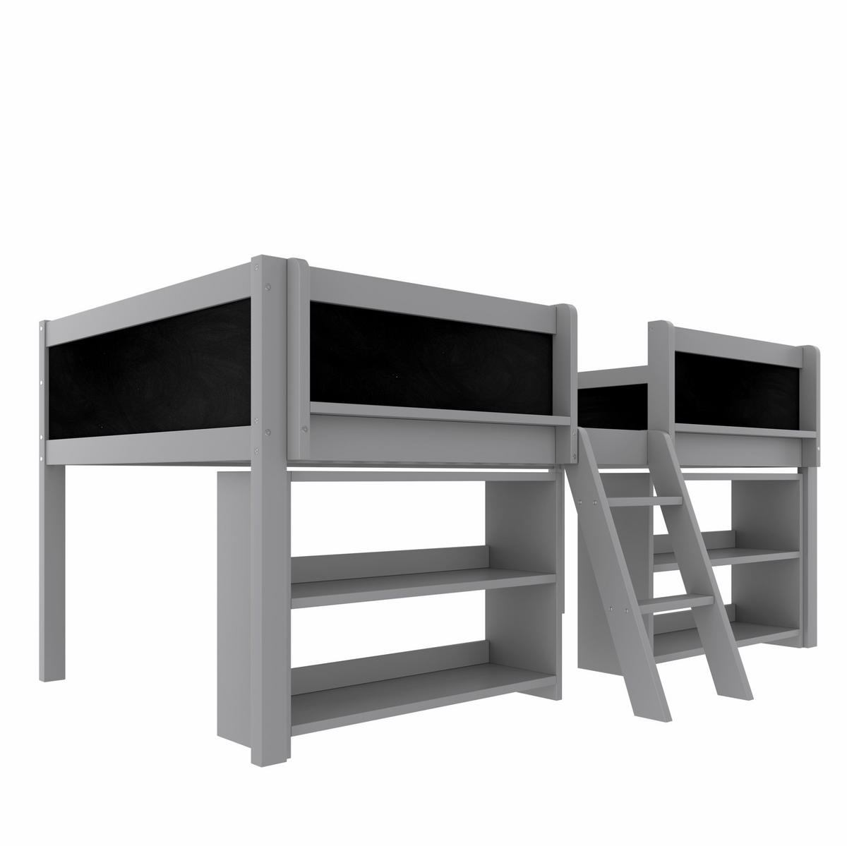 HOLZBETT 90/200 cm halbhoch mit Stauraum und Leiter in Grau - Grau, Holzwerkstoff (90/200cm) - BEAOK