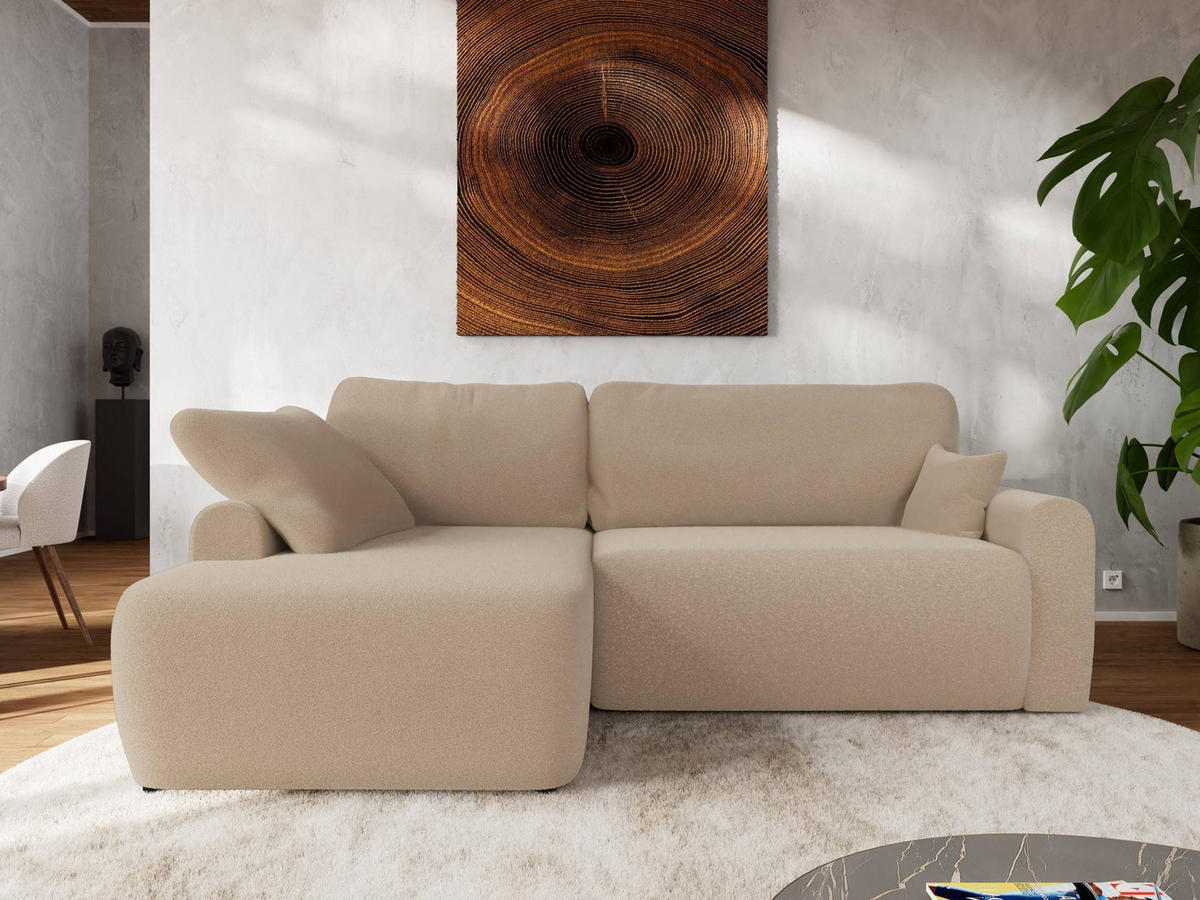 ECKSCHLAFSOFA CUBO L Hellbraun Boucle - links - Schwarz/Braun, Kunststoff/Textil (273/187cm) - MKS