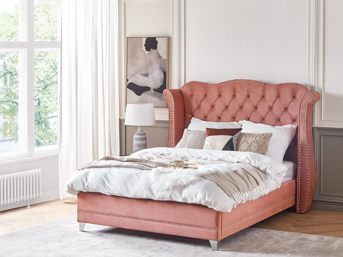 POLSTERBETT 140/200cm Rosa Ayette - Pink, Textil (140/200cm) - Beliani