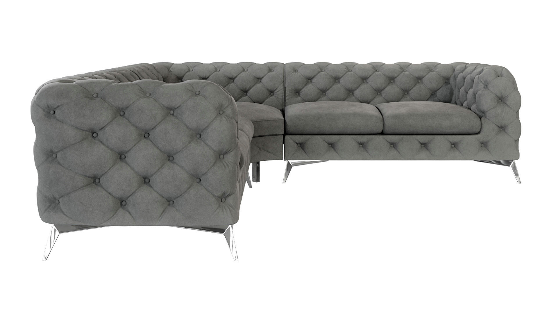 ECKSOFA Chesterfield Laura Grau Samt - Silberfarben/Grau, Holz/Textil (264/264cm) - S-Style Möbel
