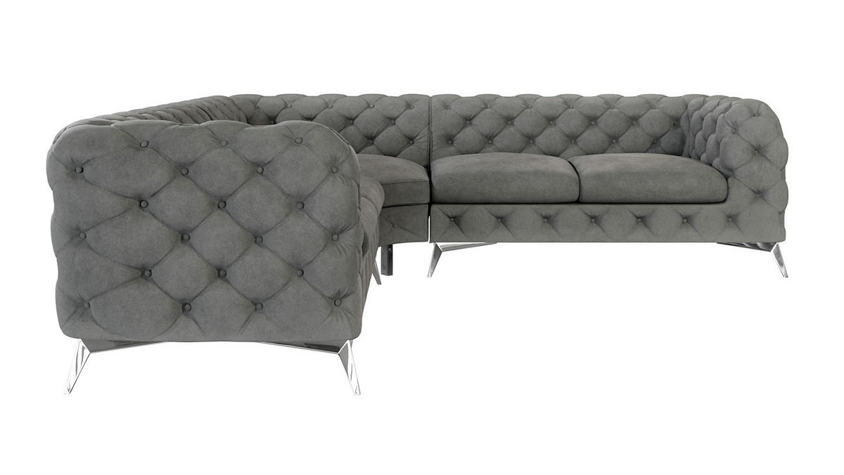 ECKSOFA Chesterfield Laura Grau Samt - Silberfarben/Grau, Holz/Textil (264/264cm) - S-Style Möbel