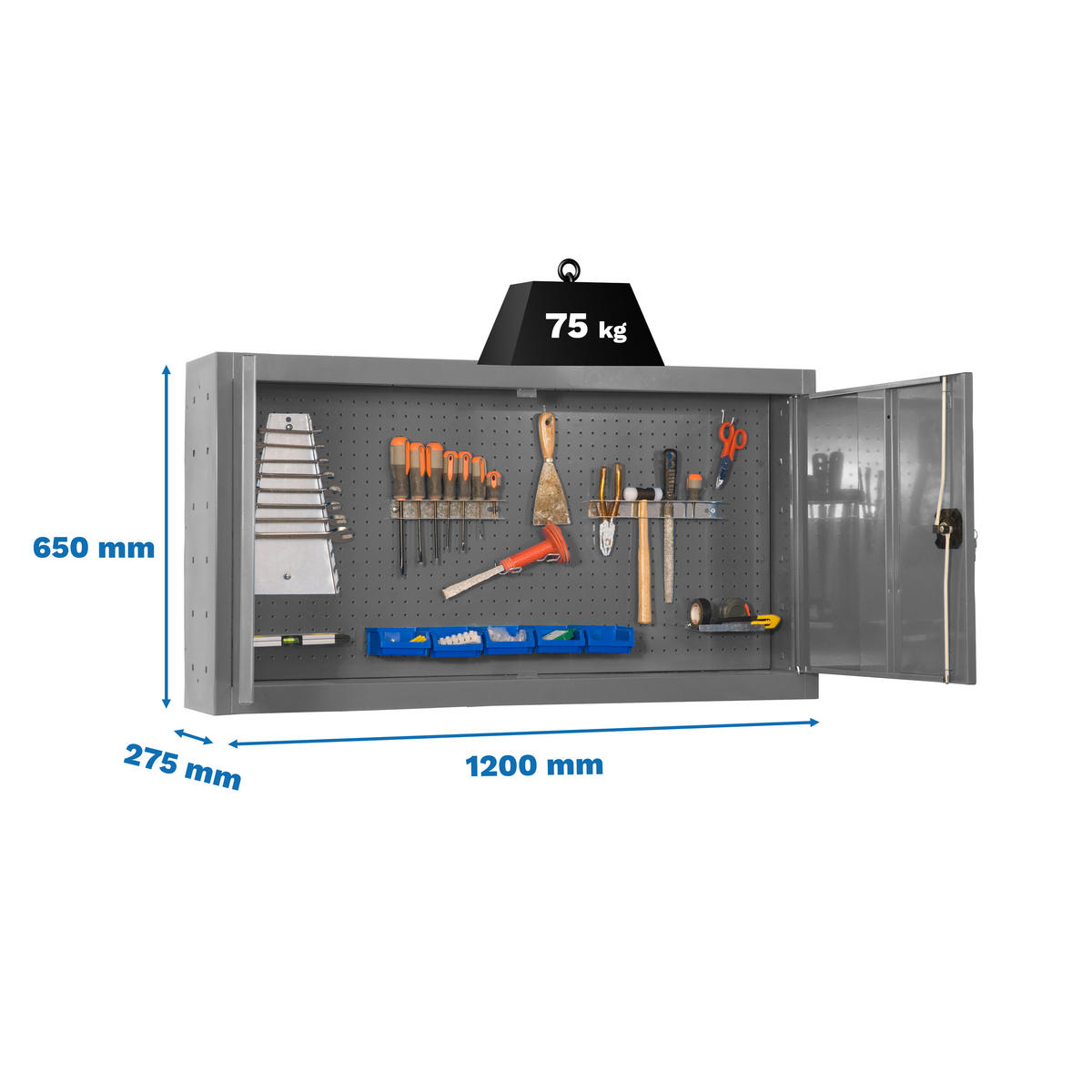 WERKZEUGSCHRANK Hängend Amego HxBxT 65x120x27,5 cm Metall Abschließbar Grau - Grau, Metall (120/65/27.5cm) - PROREGAL