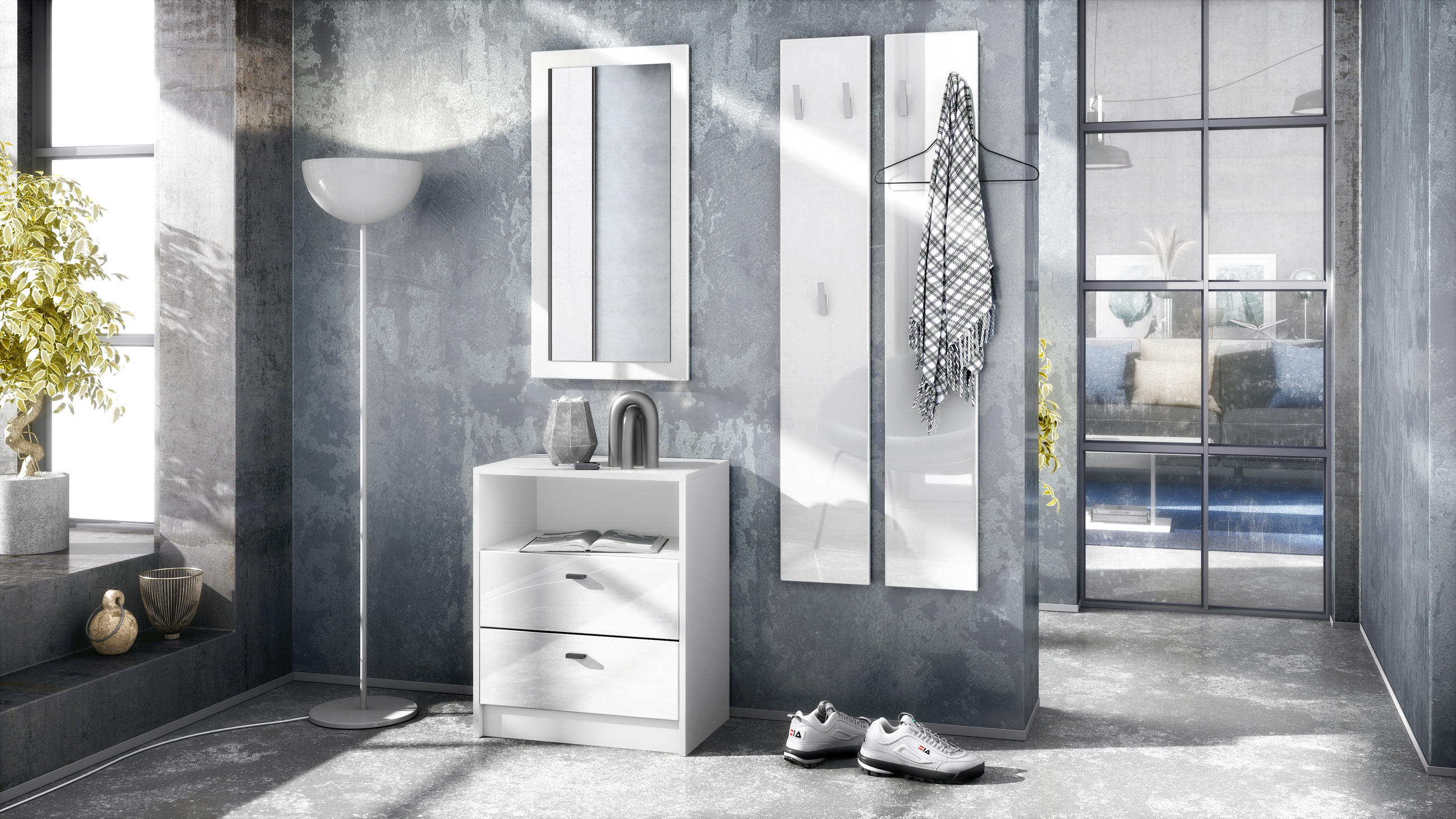 GARDEROBE Pino Weiß Hochglanz - Weiß Hochglanz, Holzwerkstoff (130/185/36cm) - Vladon
