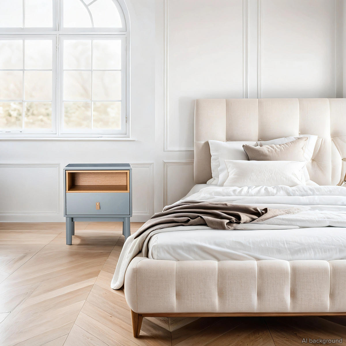 NACHTKOMMODE - Blaugrau/Braun, Holz/Holzwerkstoff (48/55/40cm) - home24