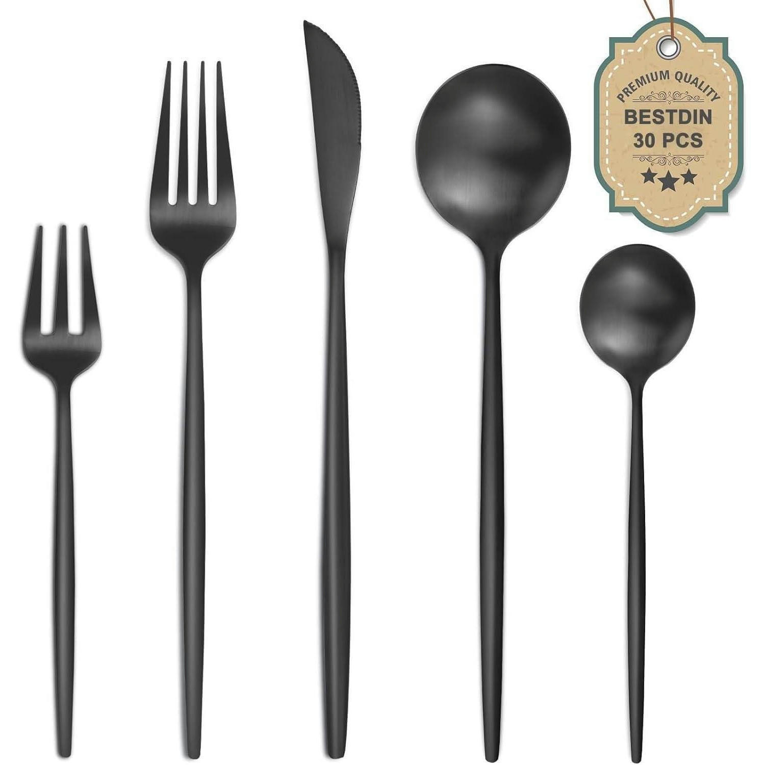 BESTECKSET 30-teilig Schwarz Matt für 6 Personen - Schwarz, Metall
