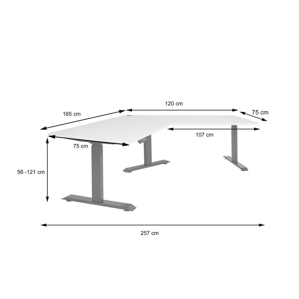 SCHREIBTISCH rechteckig Weiß, Grau - Weiß/Grau, Metall (75/257/121cm) - Jamb